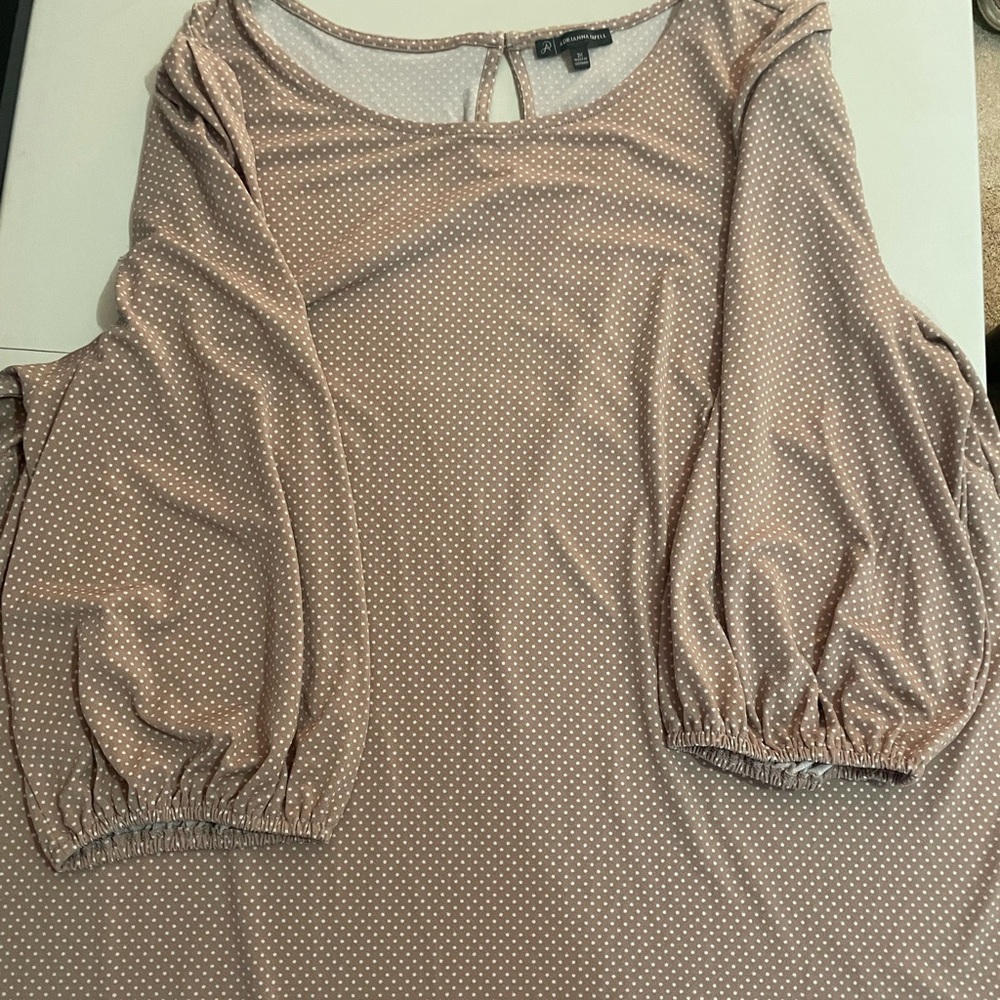 Adrianna Papell tan Polka Dot Blouse